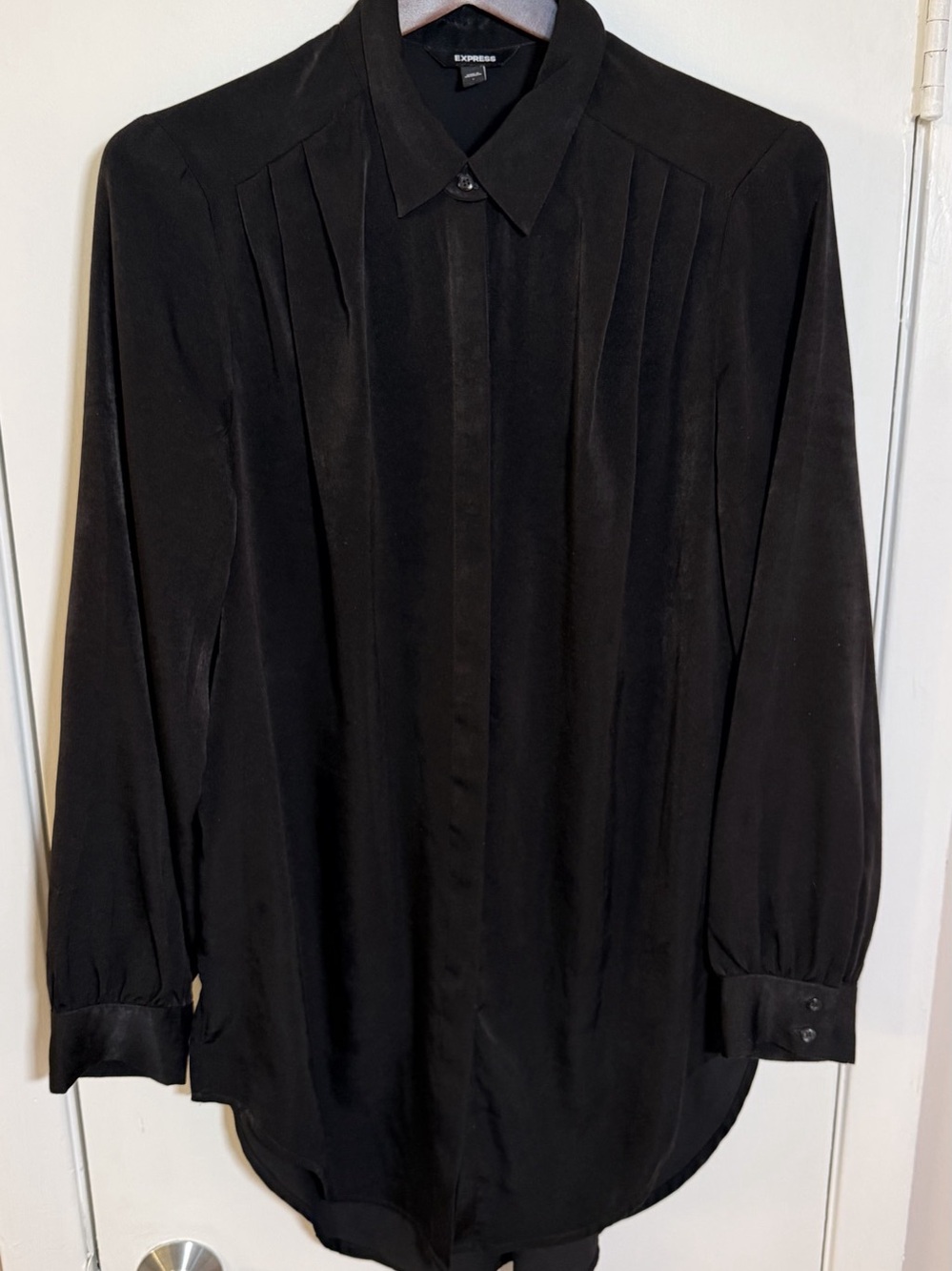 Express Black Pleated Button Front Blouse Like New